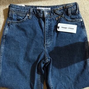 Wrangler Staud Collab Women's Cropped Boot Cut Jeans in Indigo Blue size 28